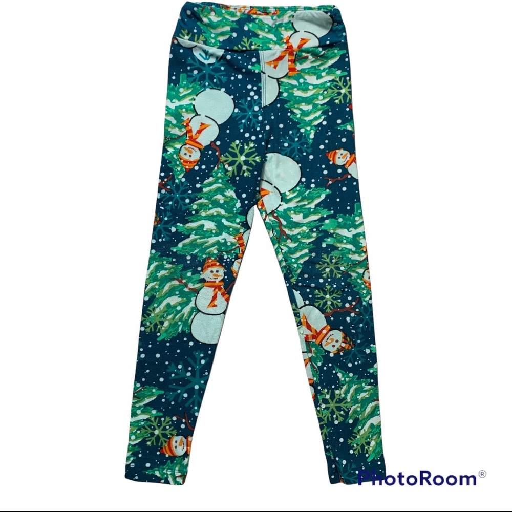 LuLaRoe Winter Snowman Leggings Blue Green White Orange Red Size Small